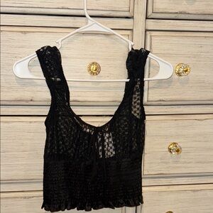 Emory Park Elegant Black Smocked Mesh Top